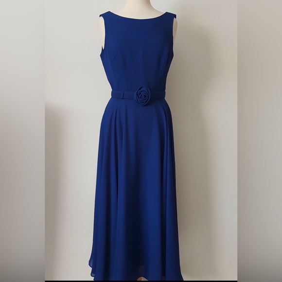 New Mode Usa Dresses & Skirts - Elegant Royal Blue Sleeveless A-Line Dress with Rosette Belt